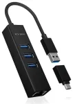 Hub IcyBox 4-Port IB-HUB1419-LAN USB 3.0 USB &scaron;akotuvas ir LAN adapteris