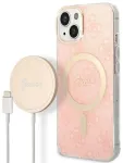 Guess Set GUBPP14MH4EACSP Aizsargapvalks + Tīkla lādētājs priek&scaron; iPhone 14 Plus / 15 Plus 6.7" / rozā