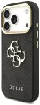 Guess PU Leather 4G Metal Logo Gold Frame Case Aizsargapvalks priek&scaron; iPhone 17 Pro / melns