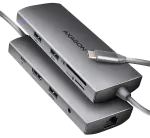 Axagon HMC-8HLSA &scaron;akotuvas USB-C į 3x USB 3.0 | HDMI | SD | microSD | RJ45 | 3.5mm | 100W