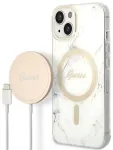 Guess Set GUBPP14MHMEACSH Case+Charger Aizsargapvalks priek&scaron; iPhone 14 Plus / 15 Plus 6.7" / balts hard case Marble