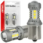 LED bulbs STANDARD BA15S P21W 3030 15SMD White 12/24V AMIO-05000