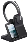 Ausinės Yealink Yealink WH64 laidinis ir belaidis dvigubas ausinių rinkinys su galvos juosta, skirta skambučiams/muzikai, Bluetooth, įkrovimo stovas Black