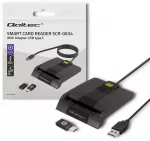 Qoltec Intelligent Smart ID chip card reader SCR-0634 | USB 2.0 + USB-C Adapter