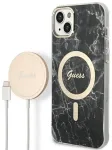 Guess Set GUBPP14MHMEACSK Case+Charger Aizsargapvalks priek&scaron; iPhone 14 Plus / 15 Plus 6.7" / melns hard case Marbl