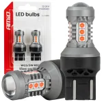 LED bulbs STANDARD 7443 W21/5W 3030 15SMD Red 12/24V AMIO-04999
