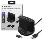 Qoltec Intelligent Smart ID chip card reader SCR-0632 | USB 2.0 + USB-C Adapter