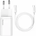 Baseus Super Si kelioninis įkroviklis | 25W | USB-C | su USB-C į USB-C laidu komplekte | baltas