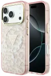 Case Guess IML Leopard Glitter Triangle  Logo MagSafe for iPhone 18 Pro Max / iPhone 17 Pro Max pink