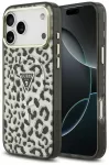 Guess IML Leopard Glitter Triangle Logo telefono dėklas su MagSafe palaikymu telefonui iPhone 18 Pro Max | iPhone 17 Pro Max juodas
