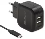 Qoltec 50188 kelioninis įkroviklis | 17W | USB-A | su USB-A į USB-C laidu komplekte