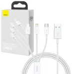 Baseus Superior Data 3-in-1 duomenų perdavimo ir įkrovimo laidas | USB-A į Micro USB, Lightning, USB-C | QC | 17.5W | 1m | baltas