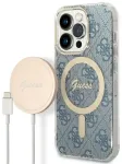 Guess Set GUBPP14XH4EACSB Aizsargapvalks un lādētājs priek&scaron; iPhone 14 Pro Max 6,7" / zils