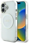 Case Guess IML Metal Colored Circle Classic Logo MagSafe Aizsargapvalks priek&scaron; iPhone 16 / balts