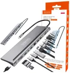 USB-C HUBS ADAPTERIS 12w1 Dokstacija 2x HDMI 4K ETHERNET RJ45 USB 3.0 BYL-2211