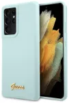 Guess GUHCS21LLSLMGLB Silicone Script Metal Logo Aizsargapvalks priek&scaron; Samsung Galaxy S21 Ultra G998 / zils