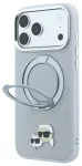 Karl Lagerfeld Grained K&CH Heads telefono dėklas su stovu ir MagSafe palaikymu iPhone 18 Pro Max pilkas