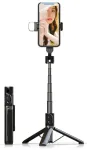 Selfie Stick - with detachable bluetooth remote control, tripod and LED light - P90D BLACK