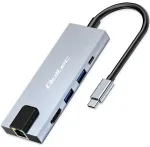 Qoltec 53795 &scaron;akotuvo adapteris USB-C 5in1 | USB-C PD 100W | 2x USB | HDMI 4K | RJ45