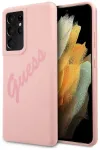 Guess GUHCS21LLSVSPI Script Vintage Aizsargapvalks priek&scaron; Samsung Galaxy S21 Ultra G998 / rozā