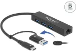 DELOCK 3 Port USB 3.2Gen1 Hub Gigabit LAN USB Typ-C o. Typ-A