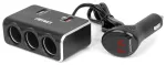 Triple extension socket charger with digital display 2x USB A QC 3.0 12/24V 120W 80cm AMIO-04364