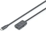 Digitus Aktives USB 3.2 Gen 1 Verl&auml;ngerungskabel, USB-C Stecker > USB-C Buchse (Black, 5 Meter, Repeater Kabel)