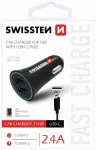 Swissten Auto Lādētājs 12 / 24V / 1A + 2.1A + USB-C Datu Kabelis 1m