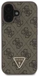 Guess PU 4G Strass Triangle Metal Logo Case + Crossbody Strap for iPhone 16 / brūns
