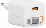 Swissten SlideCHARGE Tīkla Lādētājs GaN 45W USB-A 18W Ar ievelkamu USB-C vadu 0.75m balts