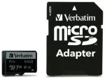 Verbatim 64GB microSD Card + Adapter Pro U3 black 47042