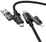 HOCO U151 4-in-1 duomenų perdavimo ir įkrovimo laidas | USB-A į USB-C, Lightning | 240W | 1.2m | juodas