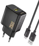Dudao A27STEU kelioninis įkroviklis | 25W | GaN | USB-A | su USB-A į USB-C laidu komplekte | juodas