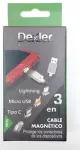 DEXLER 3 viename magnetinis įkrovimo kabelis, Micro USB, Lightning, Type-C 1m