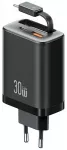USAMS Xiang Series CC296 travel charger | 30W | USB-C, USB-A | with USB-C cable | black