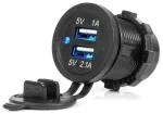 Waterproof Phone Charger with BLUE LED Indicator 3.1A 2xUSB 12/24V AMIO-04216