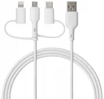Qualo QRC-CA+M+L-00 Kabelis 3in1 USB-C - USB-A / microUSB + USB adapteris / 1.5m / 60W / balts