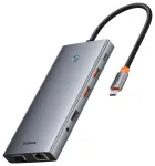 Baseus PortalJoy Series 13-in-1 USB-C centrmezgls 2x HDMI | DP | VGA | USB-A 3.1 | USB-C 3.1 | USB-A 2.0 | PD | RJ45 | SD/TF | AUX / pelēks