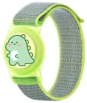 AirTag Case with Strap for Kids, Nylon, for Wrist - with Dinosaur and Green Strap