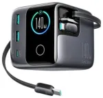 Joyroom JR-TRD01 Desktop Charger GaN Fast Charger U+U+C Tīkla lādētājs PD 140W PD3.1 PPS AFC SCP FCP QC3.0 ar iebūvētu 2x Type-C kabeli PD 100W / pelēks