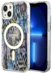 Guess GUHMP14SHLEOPWB Leopard MagSafe Aizsargapvalks priek&scaron; iPhone 14 / 15 / 13 6.1" / zils