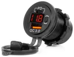 Waterproof Phone Charger with Switch RED LED Indicator Digital Voltometer USB + USB C QC3.0 12/24V AMIO-04222