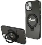 Guess GUHMP14SHRSGSK Hardcase Ring Stand Script Glitter MagSafe Aizsargapvalks priek&scaron; iPhone 14 / 15 / 13 6.1" / melns