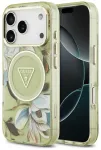 Case Guess IML Glitter Flowers Triangle MagSafe for iPhone 18 Pro Max / 17 Pro Max green