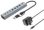 CONCEPTRONIC 7 prievadų USB-A3.0/-C &scaron;akotuvas su 4x A3.0 ir maitinimo adapteriu juodas