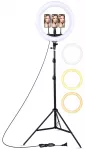 Riff BD560 56cm LED &scaron;viesos žiedas 67W su 3x i&scaron;maniųjų telefonų laikikliais + Bluetooth nuotolinio valdymo pultelis + trikojis 2.1m