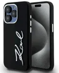 Karl Lagerfeld KLHCP15LSCMSMVK Silicone Metal Script Logo Aizsargapvalks priek&scaron; iPhone 15 Pro 6.1" / melns