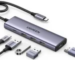 UGREEN 15596 Klēpjdatora dokstacija / portu replikators USB 3.2 Gen 1 Type-A + Type-C alumīnijs 100W USB Power Delivery