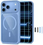 Tech-Protect MagOne CC telefono dėklas su MagSafe palaikymu su ekrano stiklu telefonui iPhone 18 Pro Max | iPhone 17 Pro Max mėlynas (grūdinto stiklo apsauga komplekte)