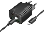 Hoco N56 lādētājs 2x USB-C + 2 x USB A QC3.0 PD 3A 30W + kabelis USB-C uz USB-C Black